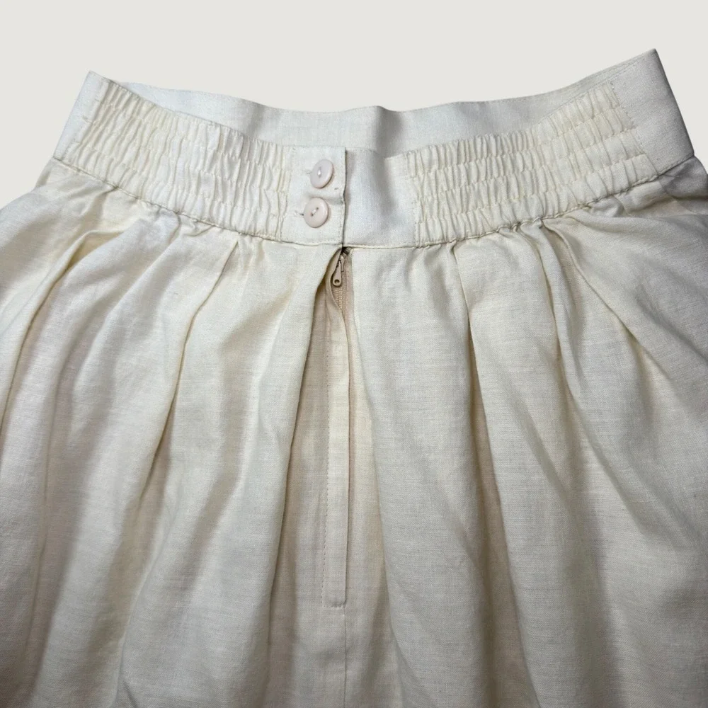 Marie St Claire Vintage Cream Ramie Cotton Midi Skirt Scallop Embroidered size 2